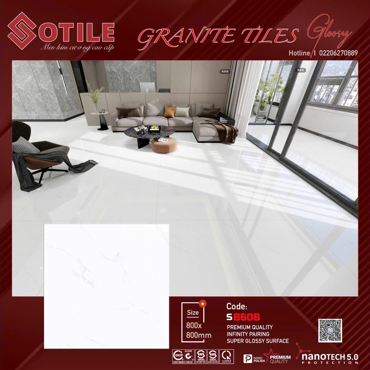 Gạch Lát Nền Granite 80x80 Vân Đá Cẩm Thạch Cao Cấp - Mã TH-027