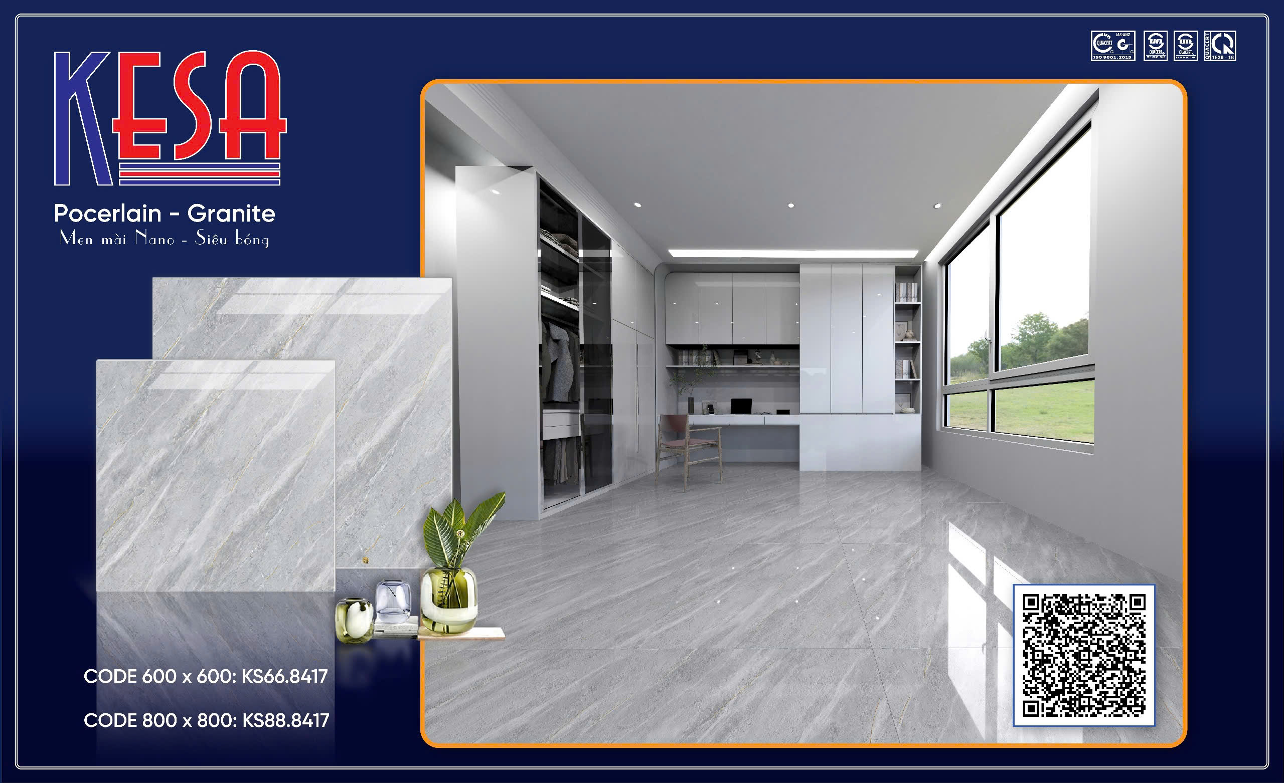Gạch Lát Nền Granite 80x80 Vân Đá Cẩm Thạch Cao Cấp - Mã KS88