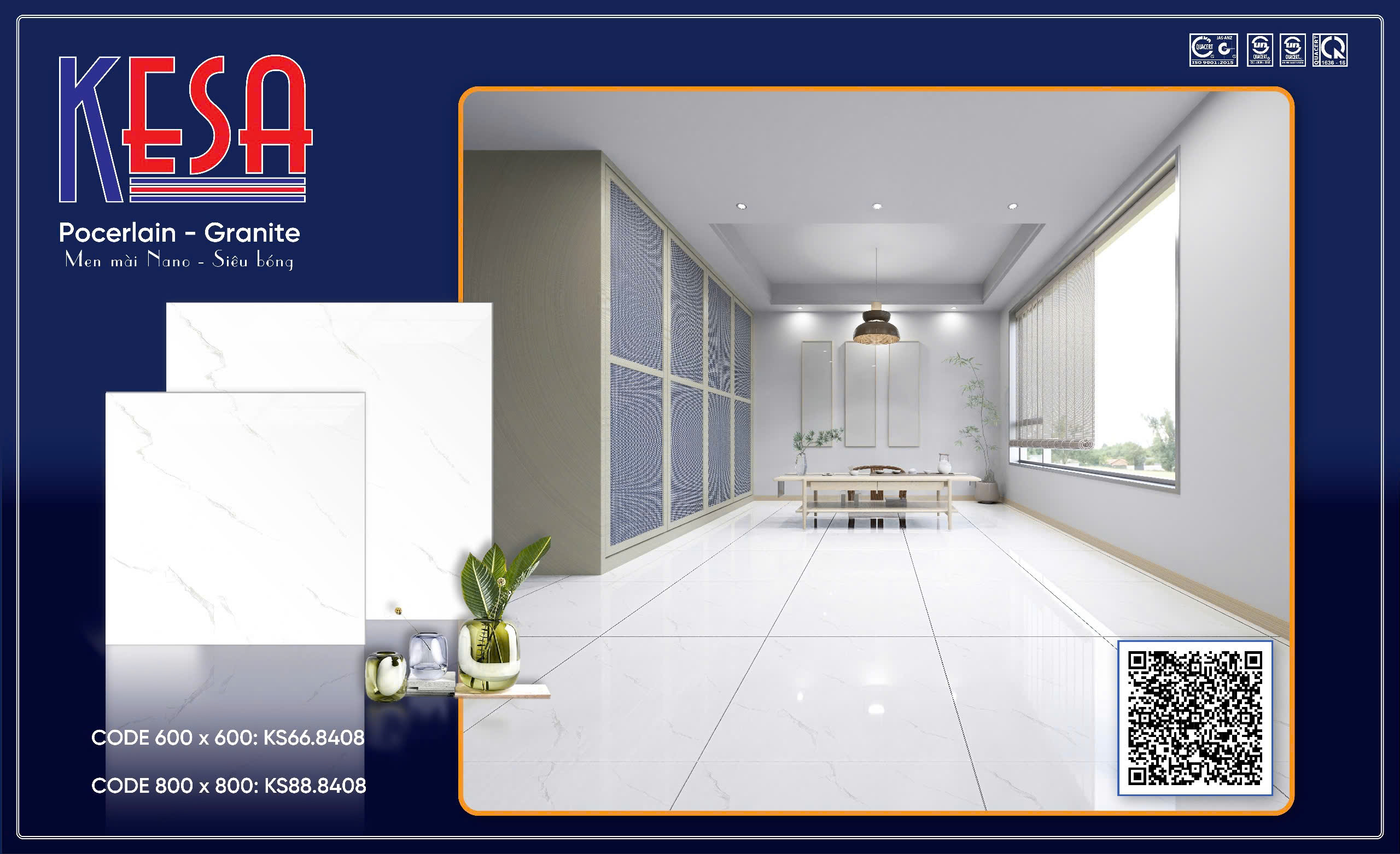 Gạch Lát Nền Granite 80x80 Vân Đá Cẩm Thạch Cao Cấp - Mã KS88