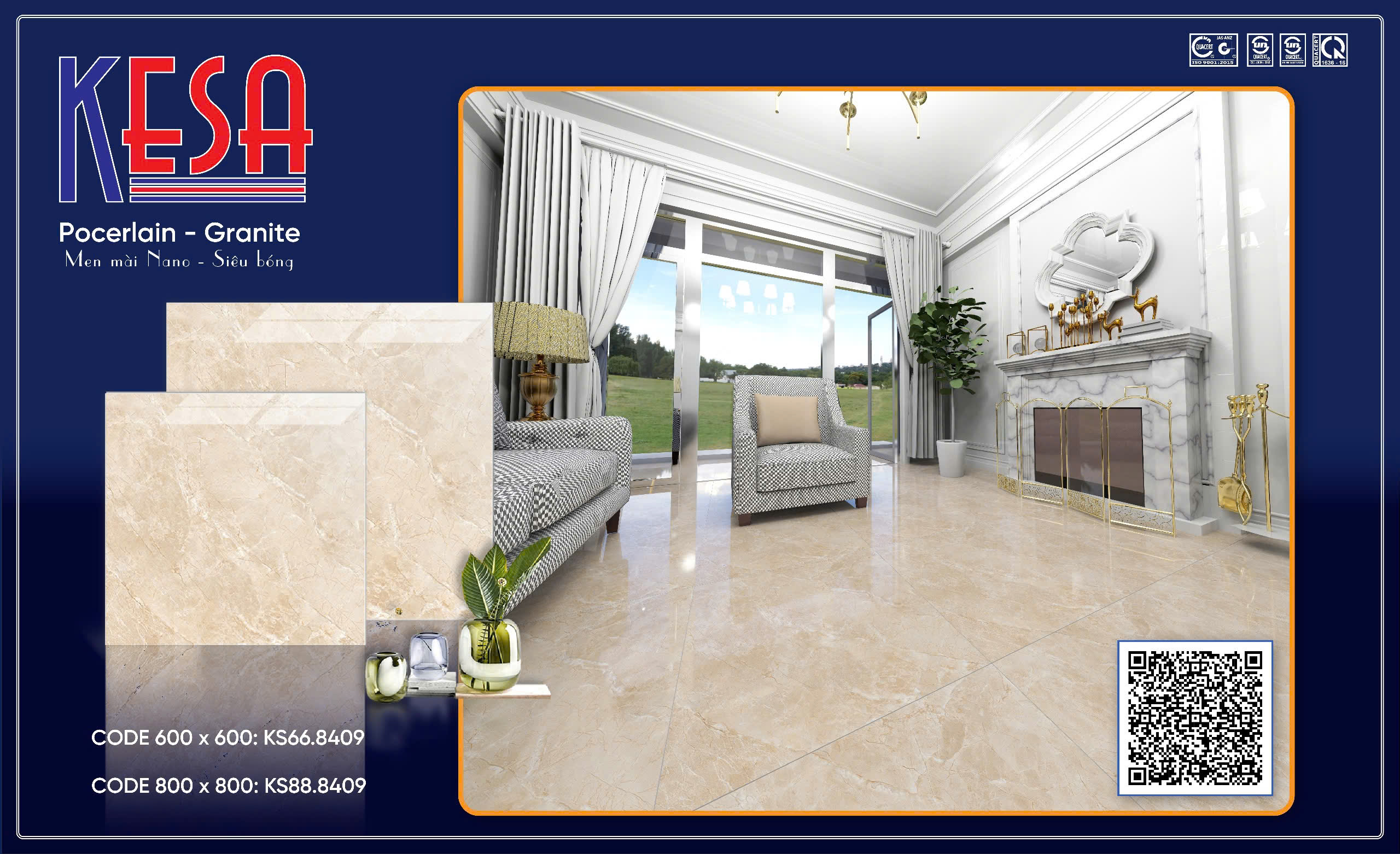 Gạch Lát Nền Granite 80x80 Vân Đá Cẩm Thạch Cao Cấp - Mã KS88